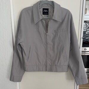 ZARA Women's Light Gray Zip Bomber Water Resistant Jacket | M